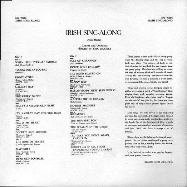 Denis Martin : Irish Sing-Along (24 Irish Songs For You To Sing) (LP, Album)