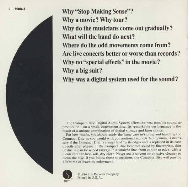 Talking Heads : Stop Making Sense (CD, Album)
