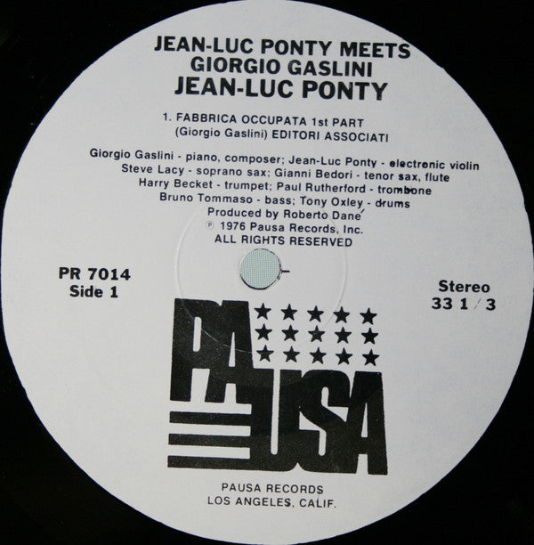 Jean-Luc Ponty With Giorgio Gaslini / Steve Lacy / Harry Becket* / Tony Oxley / Gianni Bedori / Bruno Tommaso / Paul Rutherford (2) : Jean-Luc Ponty Meets Giorgio Gaslini (LP, Album)