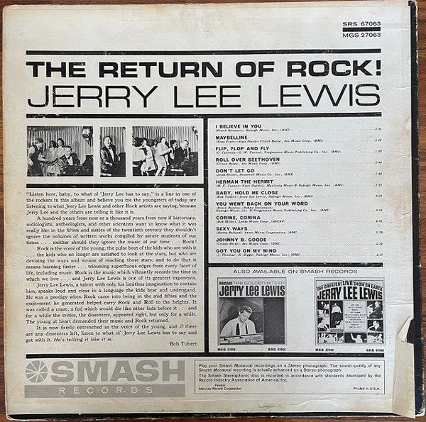 Jerry Lee Lewis : The Return Of Rock! (LP, Album, Mono, Phi)