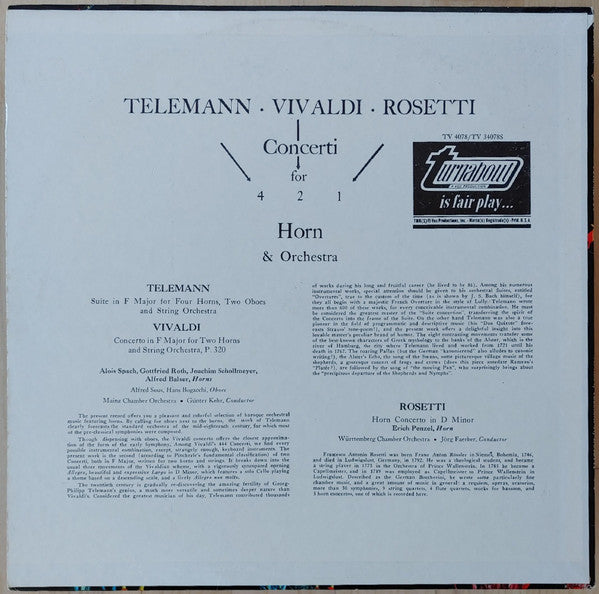 Vivaldi*, Telemann*, Rosetti* : Concerti For Horn And Orchestra (LP)