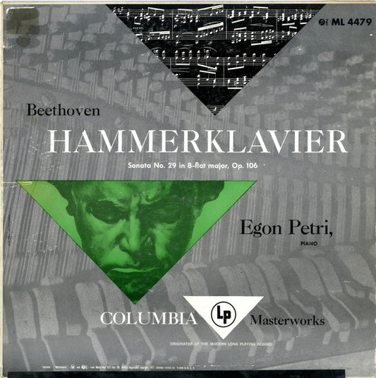 Beethoven* - Egon Petri : Sonata No. 29 In B-Flat Major, Op. 106 ("Hammerklavier") (LP, Mono)