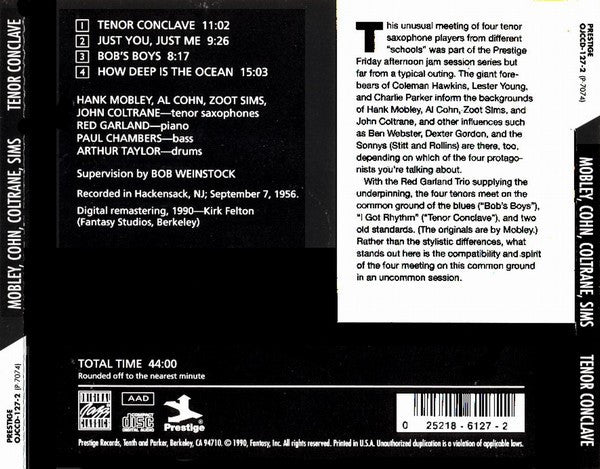 Hank Mobley, Al Cohn, John Coltrane, Zoot Sims : Tenor Conclave (CD, Album, RE, RM)