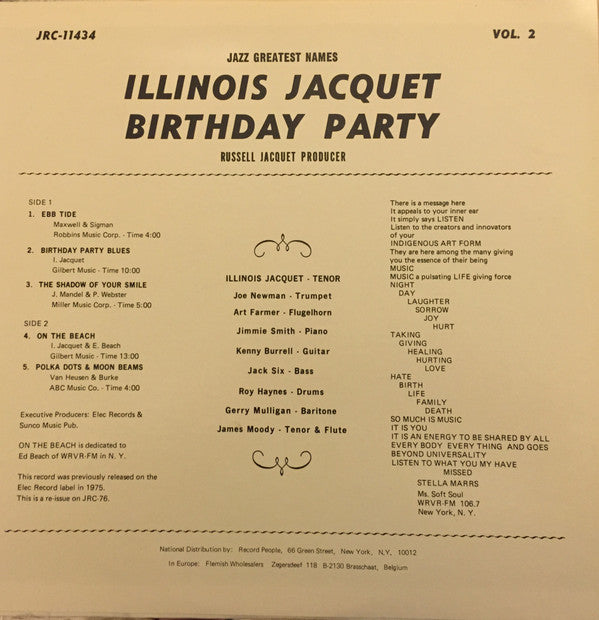 Illinois Jacquet : Birthday Party (Vol. 2) (LP, Album, RE, Mon)