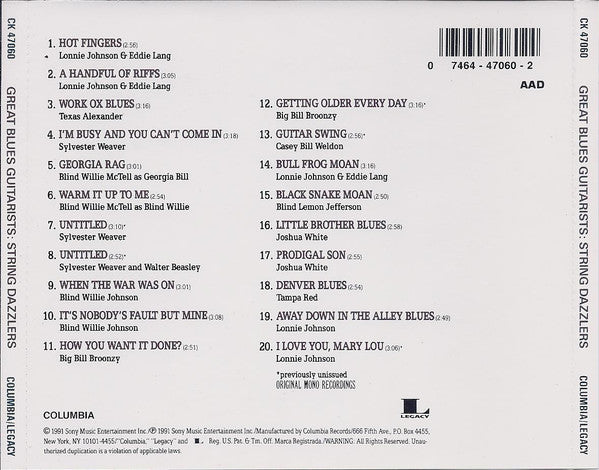 Various : Great Blues Guitarists: String Dazzlers (CD, Comp, Mono)