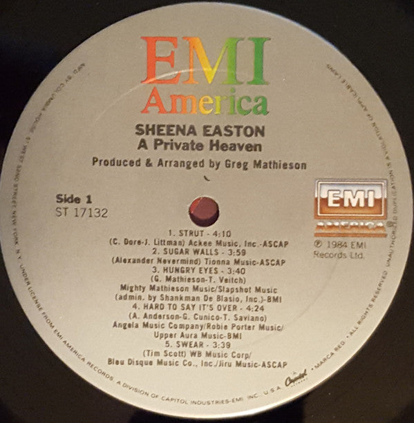 Sheena Easton : A Private Heaven (LP, Album, Club)