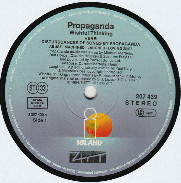 Propaganda : Wishful Thinking (LP, Album, Ltd, DMM)
