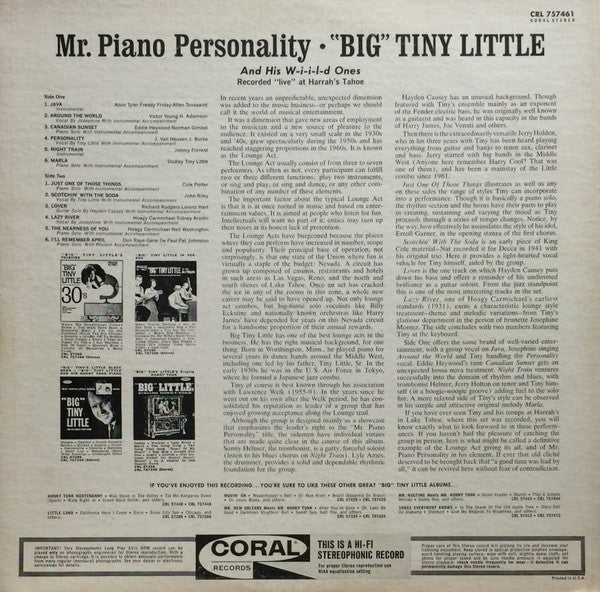 'Big' Tiny Little And His W-i-i-l-d Ones* : Mr. Piano Personality - Recorded Live At Harrah's (LP, Album)