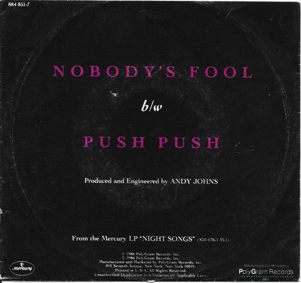 Cinderella (3) : Nobody's Fool / Push, Push (7", Single, Styrene)