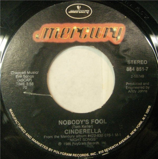 Cinderella (3) : Nobody's Fool / Push, Push (7", Single, Styrene)