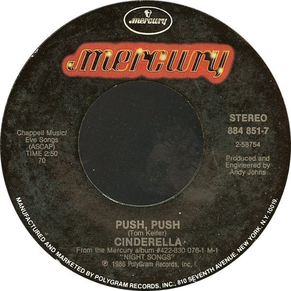 Cinderella (3) : Nobody's Fool / Push, Push (7", Single, Styrene)