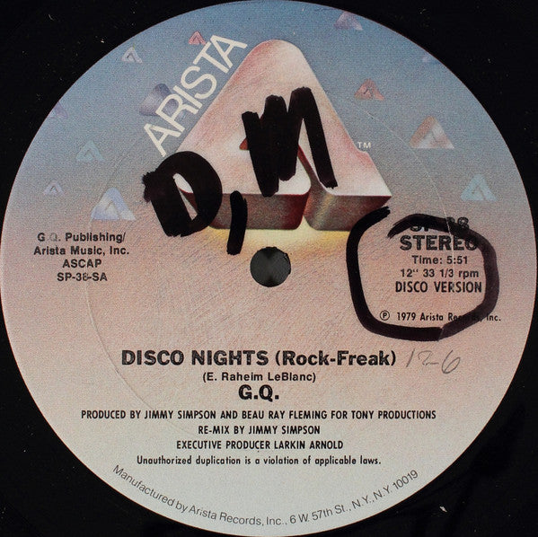 G.Q.* : Disco Nights (Rock-Freak) / Boogie Oogie Oogie (12", Single)