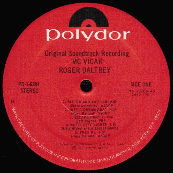 Roger Daltrey : McVicar (Original Soundtrack Recording) (LP, Album, 18 )