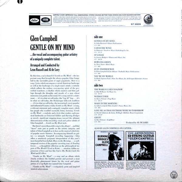Glen Campbell : Gentle On My Mind (LP, Album, RP, Jac)