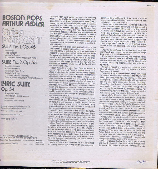 Grieg* / Eileen Farrell, Arthur Fiedler, Boston Pops* : Peer Gynt Suites Nos. 1 & 2 / Lyric Suite (LP, RE, RM, Ind)
