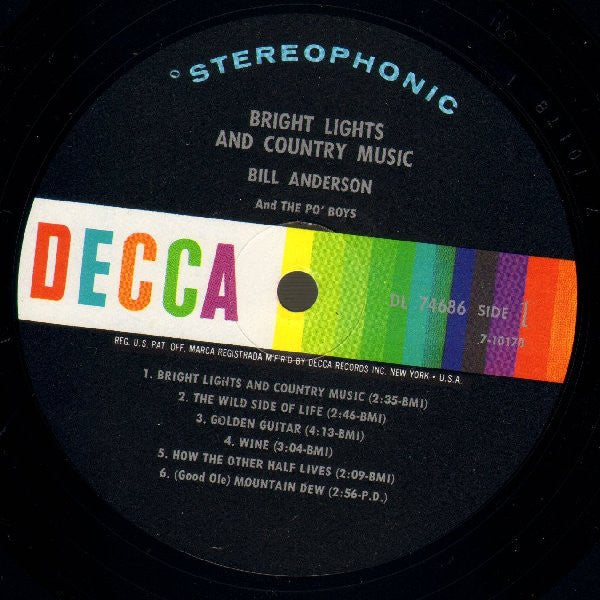 Bill Anderson (2) And The Po' Boys* : Bright Lights And Country Music (LP, Album)