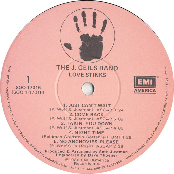 The J. Geils Band : Love Stinks (LP, Album, Win)