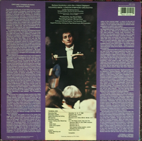 Orff*, Barbara Hendricks, John Aler, Håkan Hagegård, London Symphony Orchestra, London Symphony Chorus, Eduardo Mata : Carmina Burana (LP, Album, RE, Dig)