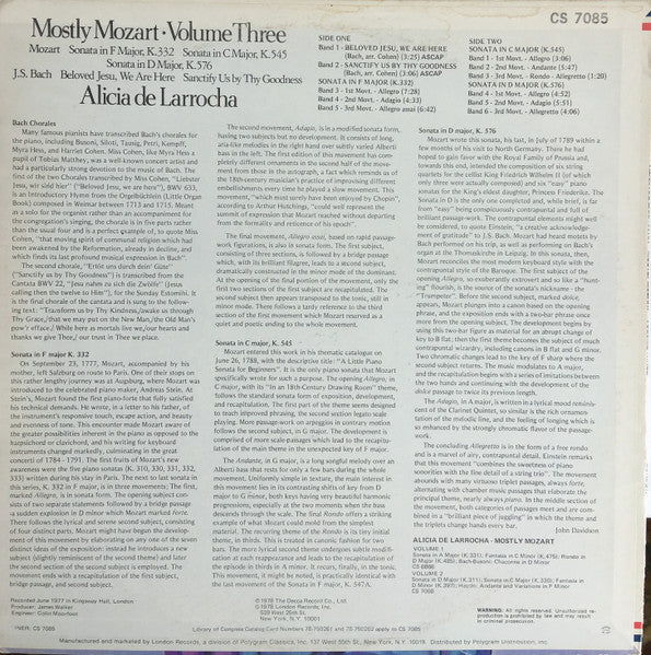 Alicia De Larrocha : Mostly Mozart Volume 3 (LP, Album)
