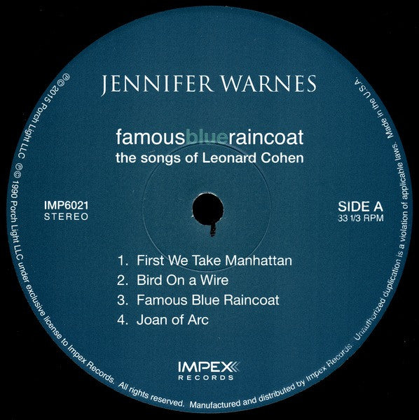 Jennifer Warnes : Famous Blue Raincoat (The Songs Of Leonard Cohen) (LP, Album, RE, RM, 180)