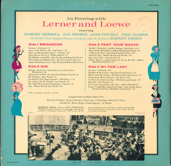 RCA Victor Symphony Orchestra And Chorale* : An Evening With Lerner & Loewe, Brigadoon, Paint Your Wagon, Gigi, My Fair Lady (2xLP, Album)