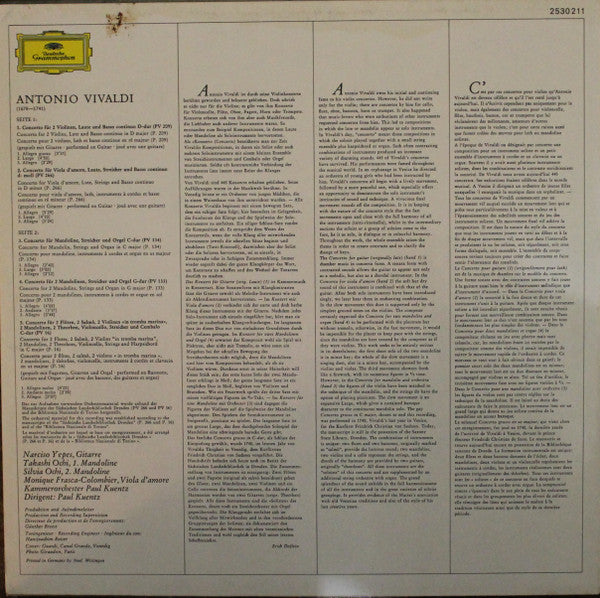 Antonio Vivaldi – Narciso Yepes · Takashi* & Silvia Ochi, Orchestre De Chambre Paul Kuentz : Sämtliche Konzerte Für Laute (Gitarre) Und Mandoline = The Complete Concertos For Lute (Guitar) And Mandolin (LP, RP)