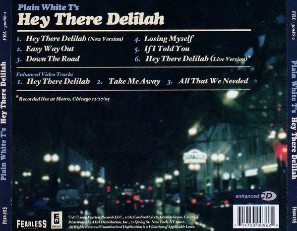 Plain White T's : Hey There Delilah (CD, Enh, Ltd)