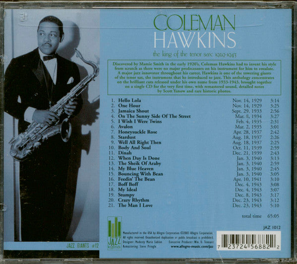 Coleman Hawkins : The King Of The Tenor Sax: 1929-1942 (CD, Comp)