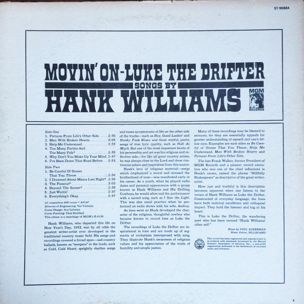 Hank Williams : Movin' On - Luke The Drifter (LP, Comp, Club, RE)