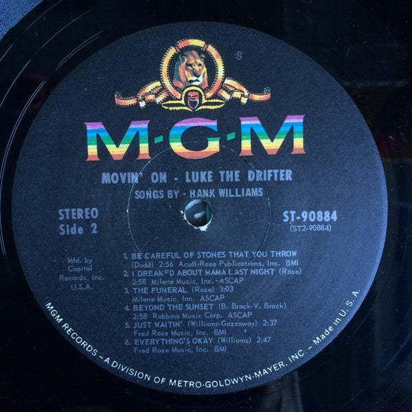 Hank Williams : Movin' On - Luke The Drifter (LP, Comp, Club, RE)