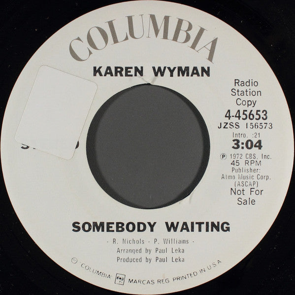 Karen Wyman : Somebody Waiting (7", Mono, Promo)