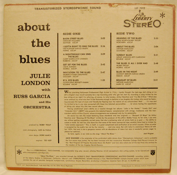 Julie London : About The Blues (LP, Album)