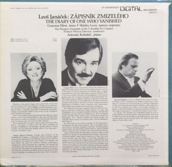 Leoš Janáček : Zapisnik Zimizeleho (The Diary Of One Who Vanished) (LP)