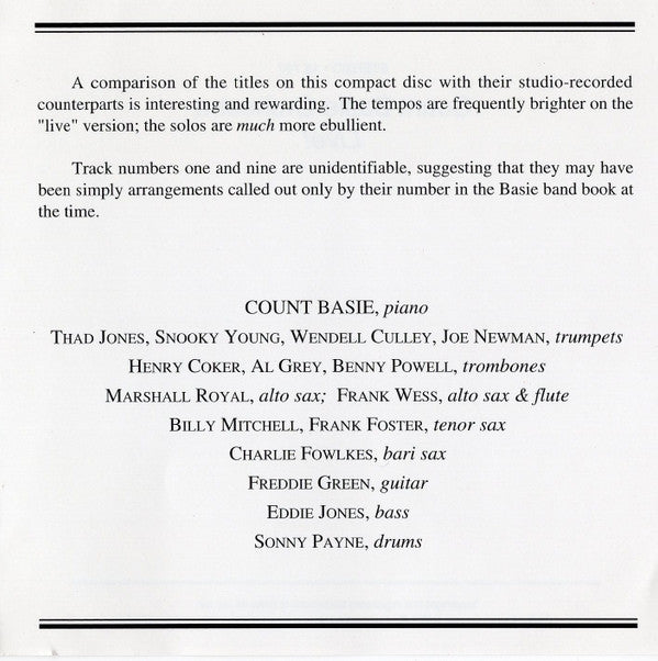 Count Basie : Count Basie And His Orchestra Live (CD, Album)
