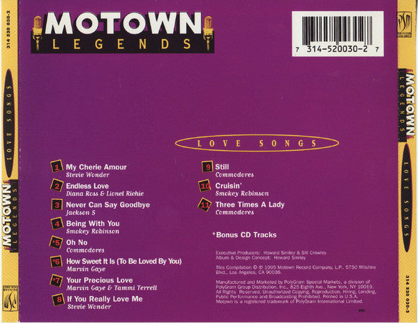 Various : Motown Legends: Love Songs (CD, Comp)