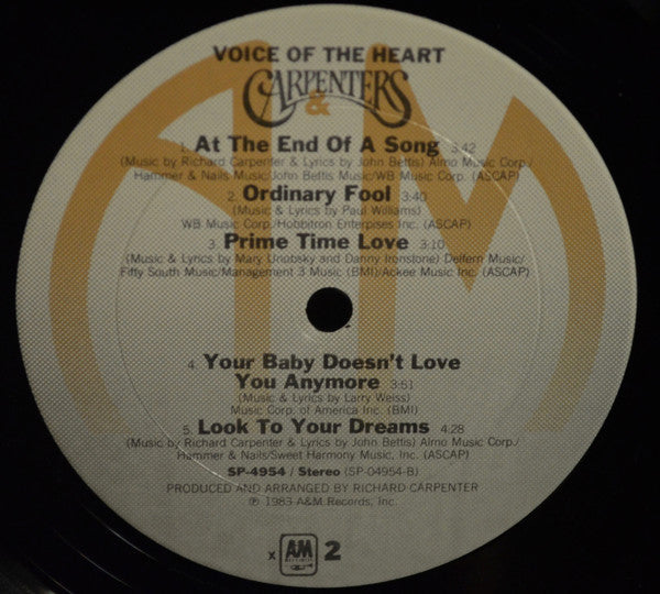 Carpenters : Voice Of The Heart (LP, Album, Club)