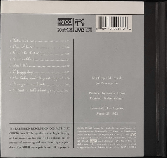 Ella Fitzgerald, Joe Pass : Take Love Easy (XRCD, Album, RE, RM)