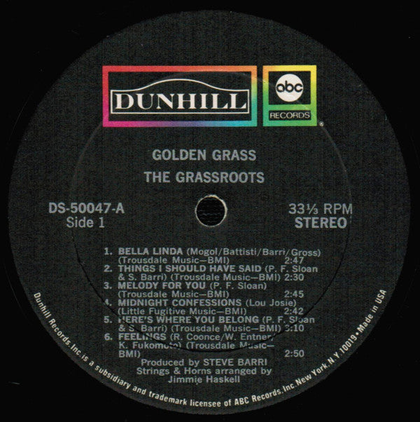 The Grassroots* : Golden Grass (Their Greatest Hits) (LP, Comp, RP)