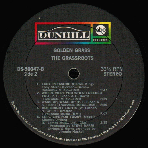 The Grassroots* : Golden Grass (Their Greatest Hits) (LP, Comp, RP)