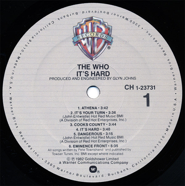 The Who : It's Hard (LP, Album, Club, Col)