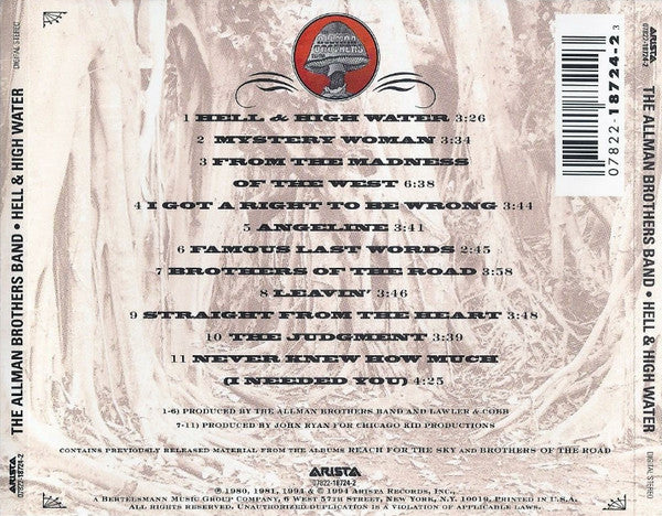The Allman Brothers Band : Hell & High Water - The Best Of The Arista Years (CD, Comp)