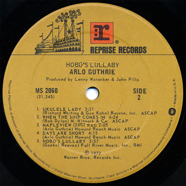 Arlo Guthrie : Hobo's Lullaby (LP, Album, RE, Win)
