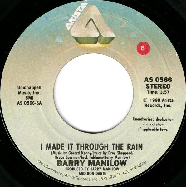 Barry Manilow : I Made It Through The Rain (7", Styrene, Ter)