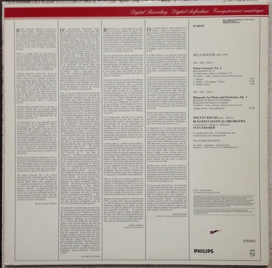 Béla Bartók / Zoltán Kocsis / Budapest Festival Orchestra / Iván Fischer* : Piano Concerto No. 2 / Rhapsody For Piano And Orchestra, Op. 1 (LP, Club)
