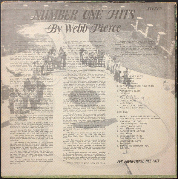 Webb Pierce : Number One Hits (LP, Comp, Promo)