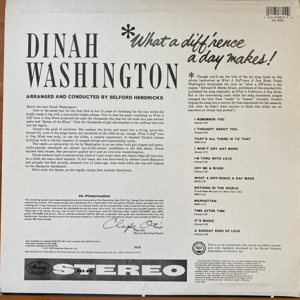 Dinah Washington : What A Diff'rence A Day Makes! (LP, Album, RE)