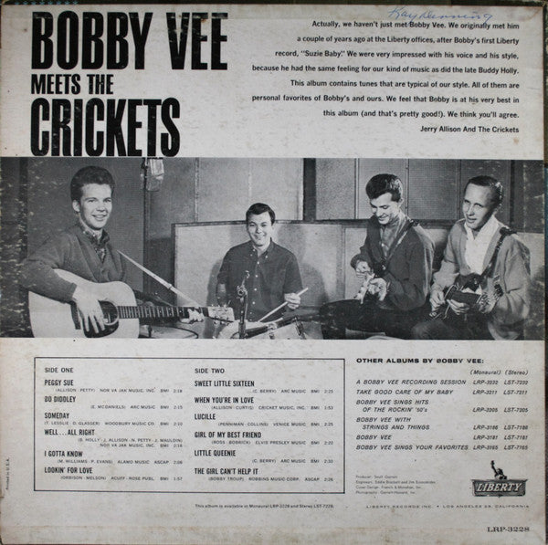 Bobby Vee Meets The Crickets (2) : Bobby Vee Meets The Crickets (LP, Album, Mono, Ter)
