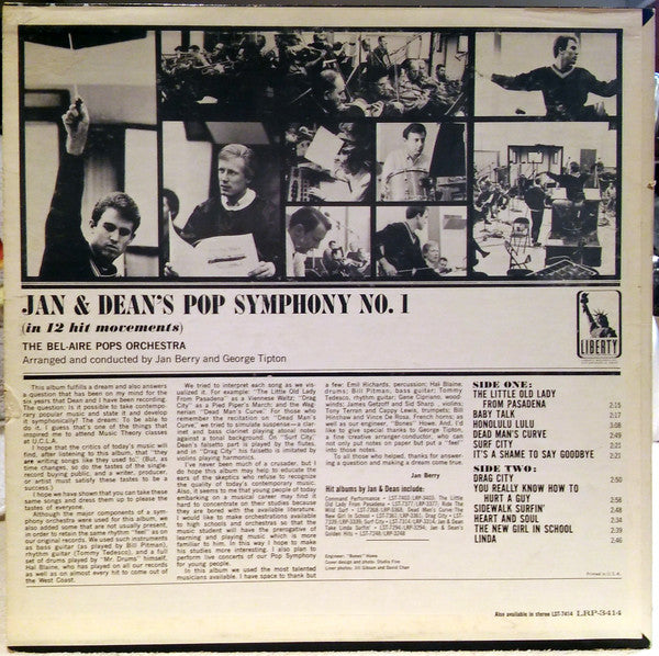 The Bel-Aire Pops Orchestra : Jan & Dean's Pop Symphony No. 1 (LP, Album, Mono)