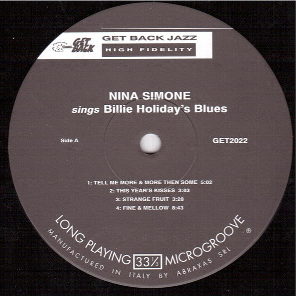 Nina Simone : Sings Billie Holiday's Blues (LP, Album, RE, 180)