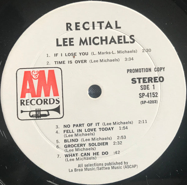 Lee Michaels : Recital (LP, Album, Promo, Mon)